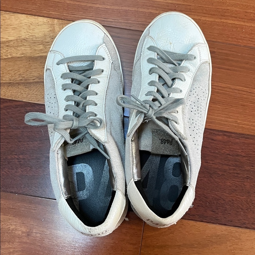 P448 John Softy Low Top White Glitter Sneaker Sz 41 Designer Leather Italy - Picture 6 of 12